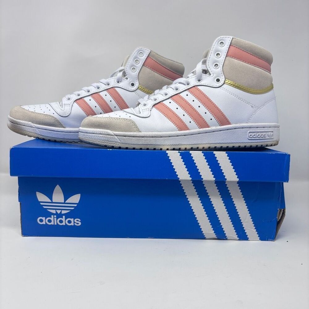 Adidas Originals Top Ten Hi Top White Ambient Blush Leather Sneakers in Box 11